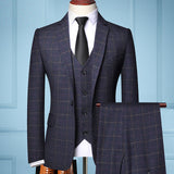 Shenrun Men 3 Pieces Suit Spring Autumn Plaid Slim Fit