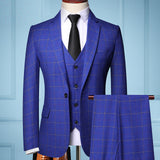 Shenrun Men 3 Pieces Suit Spring Autumn Plaid Slim Fit