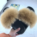 Sexy Faux Fur Slippers Women Furry Fluffy Slippers Outdoor Indoor