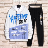 Korean Style Autumn Winter Elastic Waist Trousers+Long sleeve Pullover Sweatshirt Set Casual Men Clothing Set