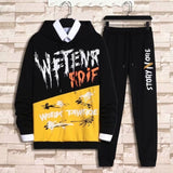 Korean Style Autumn Winter Elastic Waist Trousers+Long sleeve Pullover Sweatshirt Set Casual Men Clothing Set