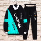 Fashion Men's Set Korean Style Autumn Winter Elastic Waist Trousers+Long sleeve Pullover Sweatshirt Set Casual Men Clothing Set