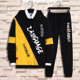 Korean Style Autumn Winter Elastic Waist Trousers+Long sleeve Pullover Sweatshirt Set Casual Men Clothing Set