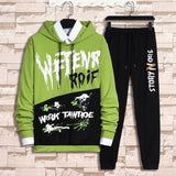 Korean Style Autumn Winter Elastic Waist Trousers+Long sleeve Pullover Sweatshirt Set Casual Men Clothing Set