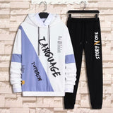 Korean Style Autumn Winter Elastic Waist Trousers+Long sleeve Pullover Sweatshirt Set Casual Men Clothing Set