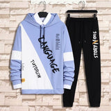 Korean Style Autumn Winter Elastic Waist Trousers+Long sleeve Pullover Sweatshirt Set Casual Men Clothing Set