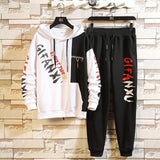 Fashion Men's Set Korean Style Autumn Winter Elastic Waist Trousers+Long sleeve Pullover Sweatshirt Set Casual Men Clothing Set