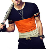T Shirt Casual Patchwork Short Sleeve T Shirt Mens Clothing Trend Casual Slim Fit Hip-Hop Top Tees 5XL