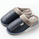 ASIFN Men Slippers Indoor Leather Winter Waterproof Warm Home Fur Women Slipper Male Couple Platform Shoes Fluffy Big Sizes