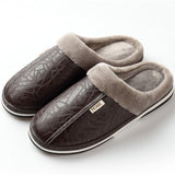 ASIFN Men Slippers Indoor Leather Winter Waterproof Warm Home Fur Women Slipper Male Couple Platform Shoes Fluffy Big Sizes