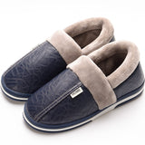 ASIFN Men Slippers Indoor Leather Winter Waterproof Warm Home Fur Women Slipper Male Couple Platform Shoes Fluffy Big Sizes