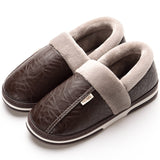 ASIFN Men Slippers Indoor Leather Winter Waterproof Warm Home Fur Women Slipper Male Couple Platform Shoes Fluffy Big Sizes