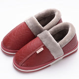ASIFN Men Slippers Indoor Leather Winter Waterproof Warm Home Fur Women Slipper Male Couple Platform Shoes Fluffy Big Sizes