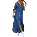 Autumn Denim Long Dress with Long Sleeve