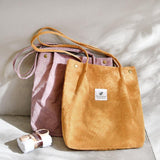 Women Corduroy Shopping Bag Female Canvas Cloth Shoulder Bag Environmental Storage Handbag Reusable Foldable Eco Grocery Totes - shopwishi 