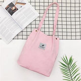 Women Corduroy Shopping Bag Female Canvas Cloth Shoulder Bag Environmental Storage Handbag Reusable Foldable Eco Grocery Totes - shopwishi 