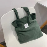 Women Corduroy Shopping Bag Female Canvas Cloth Shoulder Bag Environmental Storage Handbag Reusable Foldable Eco Grocery Totes - shopwishi 