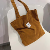 Women Corduroy Shopping Bag Female Canvas Cloth Shoulder Bag Environmental Storage Handbag Reusable Foldable Eco Grocery Totes - shopwishi 