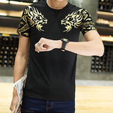 T Shirt Casual Patchwork Short Sleeve T Shirt Mens Clothing Trend Casual Slim Fit Hip-Hop Top Tees 5XL