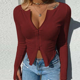 hirigin Zipper Women Shirts Autumn Long Sleeve Solid Rib Knit Tops Pullover Elegant Slim Fit Bodycon Office Blouse
