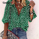Taniafa New Fashion Daisy Floral Print Shirts Women V Neck Long Sleeve Button Tops Casual Loose Plus Size Blouse
