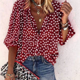 Taniafa New Fashion Daisy Floral Print Shirts Women V Neck Long Sleeve Button Tops Casual Loose Plus Size Blouse