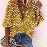 Taniafa New Fashion Daisy Floral Print Shirts Women V Neck Long Sleeve Button Tops Casual Loose Plus Size Blouse