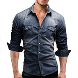 Men Denim Shirt Mens Long Sleeve Soft Cotton Slim Jeans Shirts Male Cowboy Shirt