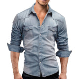 Men Denim Shirt Mens Long Sleeve Soft Cotton Slim Jeans Shirts Male Cowboy Shirt