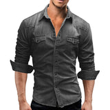 Men Denim Shirt Mens Long Sleeve Soft Cotton Slim Jeans Shirts Male Cowboy Shirt