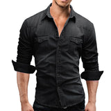 Men Denim Shirt Mens Long Sleeve Soft Cotton Slim Jeans Shirts Male Cowboy Shirt