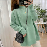 Women Mock Neck Pullovers Sweater High Quality Oversized Jumper Split Fall Winter Clothes