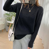 Women Mock Neck Pullovers Sweater High Quality Oversized Jumper Split Fall Winter Clothes