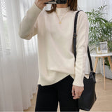 Women Mock Neck Pullovers Sweater High Quality Oversized Jumper Split Fall Winter Clothes