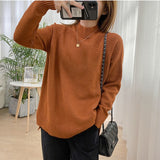 Women Mock Neck Pullovers Sweater High Quality Oversized Jumper Split Fall Winter Clothes
