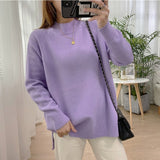 Women Mock Neck Pullovers Sweater High Quality Oversized Jumper Split Fall Winter Clothes