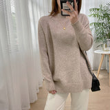 Women Mock Neck Pullovers Sweater High Quality Oversized Jumper Split Fall Winter Clothes