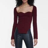 TWOTWINSTYLE White Side Split Knitted Women's Sweater Square Collar Long Sleeve Sweaters Female Autumn Fashion New Clothes 2022