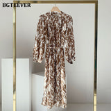 BGTEEVER Elegant Stand Collar Dress with Full Sleeve for Women