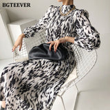 BGTEEVER Elegant Stand Collar Dress with Full Sleeve for Women