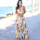 Women's V-Neck Sleeveless Long Floral Dress