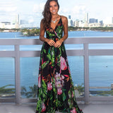 Women's V-Neck Sleeveless Long Floral Dress