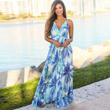 Women's V-Neck Sleeveless Long Floral Dress