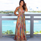 Women's V-Neck Sleeveless Long Floral Dress