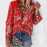 Taniafa New Fashion Daisy Floral Print Shirts Women V Neck Long Sleeve Button Tops Casual Loose Plus Size Blouse