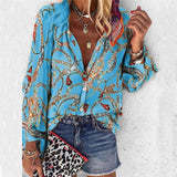 Taniafa New Fashion Daisy Floral Print Shirts Women V Neck Long Sleeve Button Tops Casual Loose Plus Size Blouse