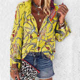 Taniafa New Fashion Daisy Floral Print Shirts Women V Neck Long Sleeve Button Tops Casual Loose Plus Size Blouse
