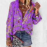 Taniafa New Fashion Daisy Floral Print Shirts Women V Neck Long Sleeve Button Tops Casual Loose Plus Size Blouse
