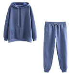 Tangada 2020 Autumn Winter Women tracksuit thick fleece 100% cotton suit 2 pieces sets hoodies sweatshirt and pants suits 6L17