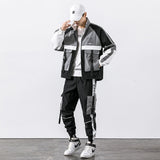 2021 Hip Hop Workwear jacket Mens Tracksuit Jacket+Pants 2PC Sets baseball loose Zipper Ribbons Coat & Long Pants Mens Clothing